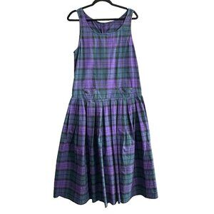 Vtg 60s EILEEN WEST Women Dress Sz 10 Blue Purple Sleeveless Button Back 77-18